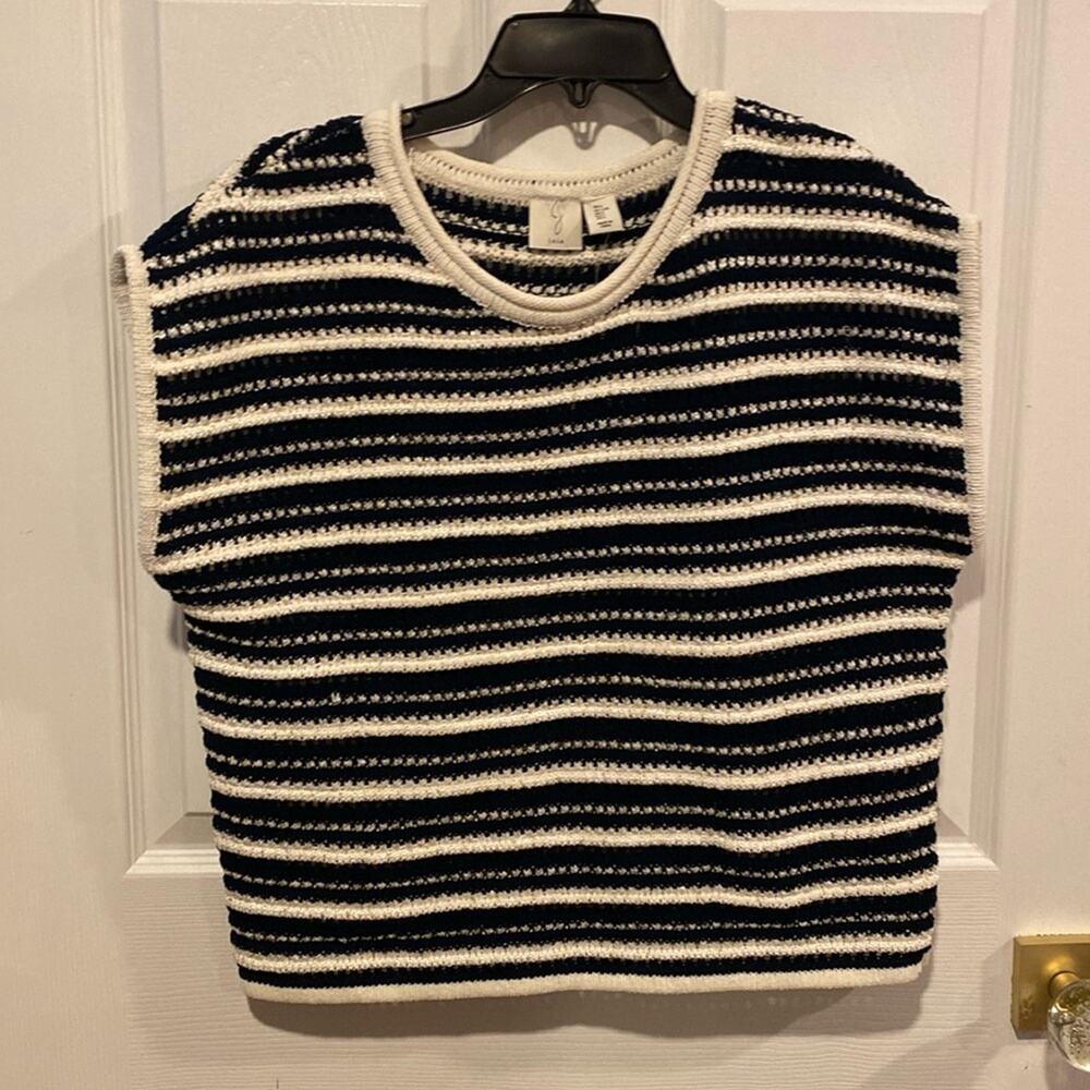 BNWT JOIE Navy Striped Sequin Crochet Top Women's Size Large